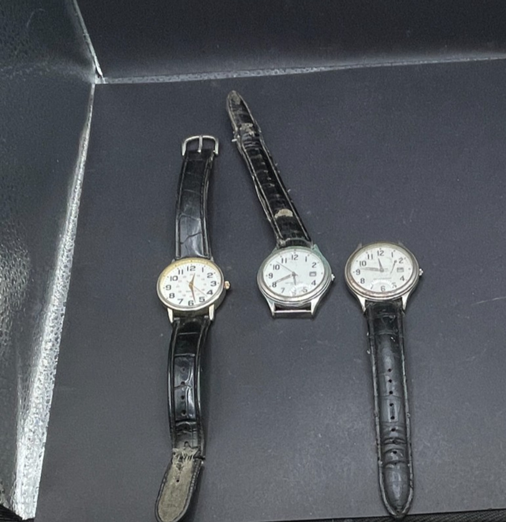 Vintage Lot of 3 Puritan Quartz 100 ft Water Resistant Watch Black Leather Band